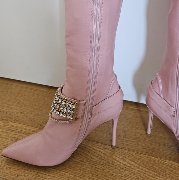 Jeffrey Campbell Pink Arsenic Thigh High Over The Knee Gold Chain Boots - Picture 5 of 11